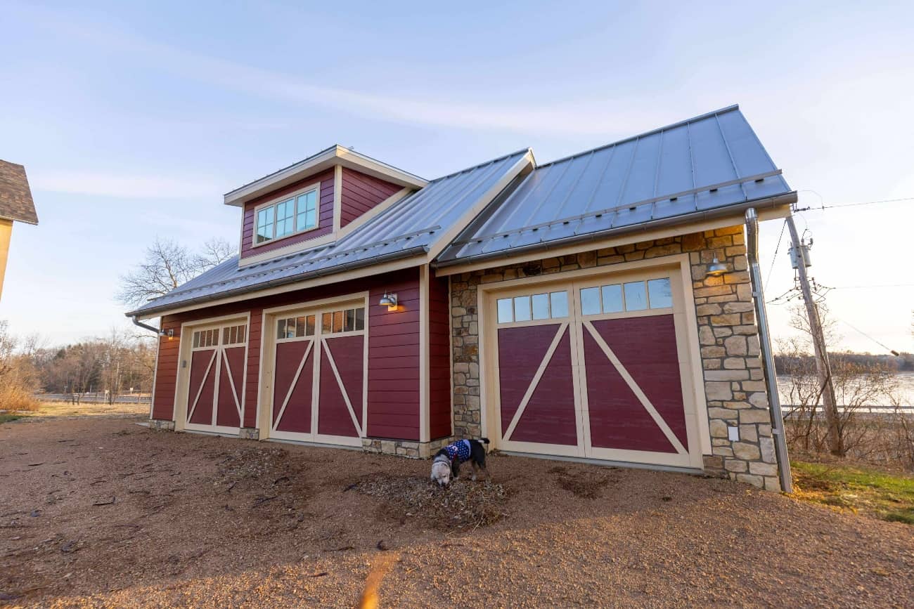 garage doors painted with red paint